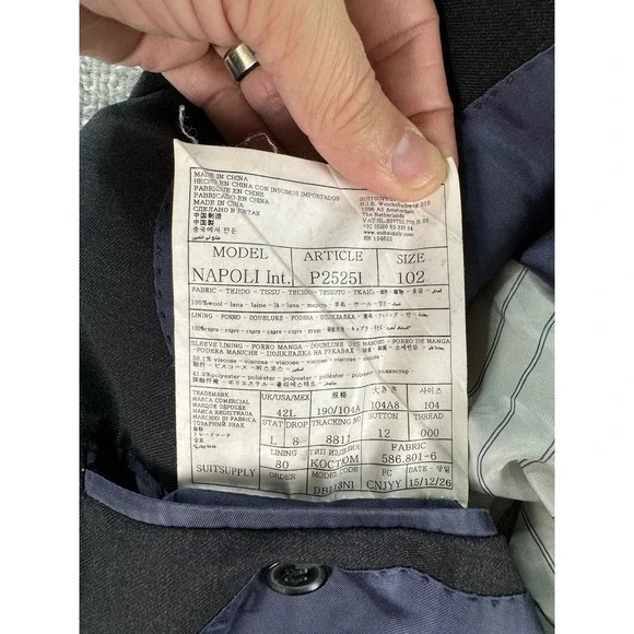 SuitSupply Suit Jacket 42 L Gray Wool Chambray Vitale Barberis Canonico Designer